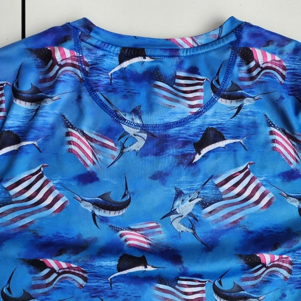 Reel Legends Boys Sword Flag Fish Print Activewear Long Sleeve Shirt L 14/16